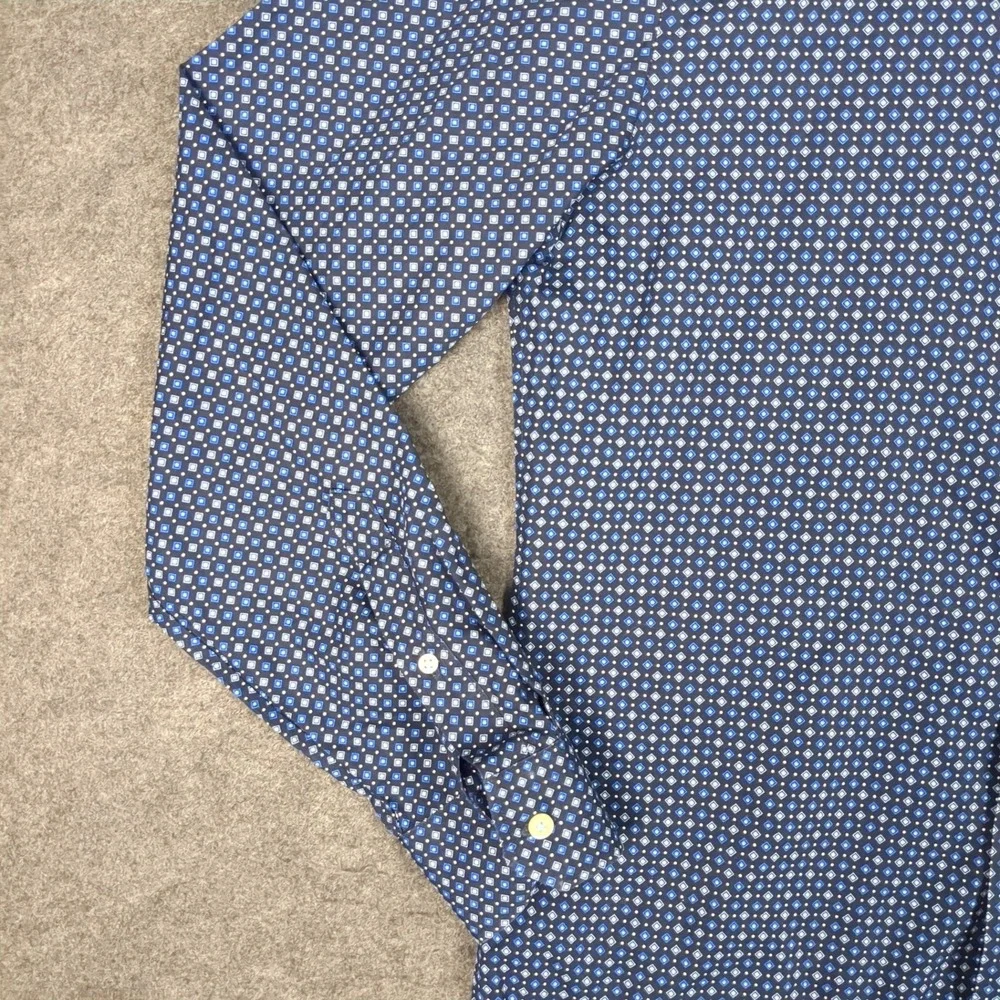 Banana Republic Grant Fit Non-Iron Mens Large Blue Geometric Dress Shirt L